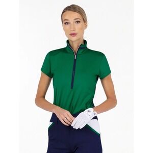 Inphorm Reversible Golf Polo Womens Size XS Green Navy Blue Quarter Zip
